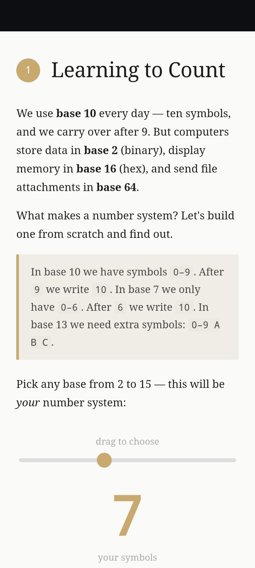 Number Systems notebook — interactive exploration of bases 2 through 15